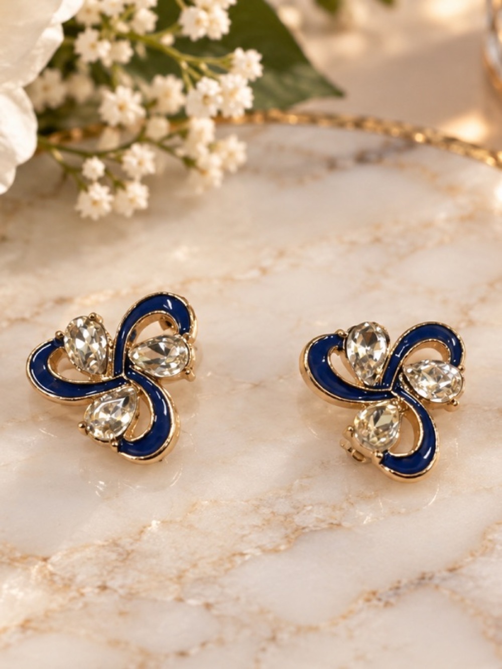 Navy and Gold Crystal Stud Earrings